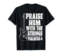 Praise Him with The Strings Christian Guitar Bible Verse Men Camiseta