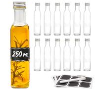 Praknu 12 Botellas Cristal 250ml con Tapón Rosca Hermético - Con 12 Etiquetas y Rotulador - Botella Vidrio para Licores Caseros, Aceite & Cerveza Artesanal