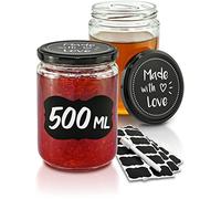 Praknu 12 Tarros de Cristal 500 ml - Tapa Negra de Rosca - Botes Conservas | Tapa de rosca a prueba de fugas, aptos para lavavajillas, etiquetas & bolígrafo, para mermelada & encurtidos, salsa casera