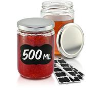 Praknu 12 Tarros de Cristal para Conservas de 500ml - Con Etiquetas y Rotulador - Herméticos - Aptos para Lavavajillas - Ideales para Regalar