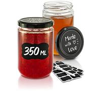 Praknu 12 Tarros para Mermelada de 350ml - Con Etiquetas y Rotulador - Herméticos - Aptos para Lavavajillas - Ideales para Regalar