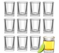 Praknu 12 Vasos de Chupito de Cristal Cuadrados de 6 ptos para Lavavajillas - Estables gracias a su Base Gruesa - Ideales para Fiestas