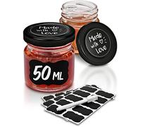 Praknu 24 Mini Tarros de Cristal 50 ml - Botes Pequeños con Tapa de Rosca | Tapas de rosca metálicas herméticas, aptos para lavavajillas, etiquetas & bolígrafo incluidos, para mermelada, miel & velas