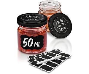 Praknu 24 Mini Tarros de Cristal con Tapa de 50ml - Con Etiquetas y Rotulador - Herméticos - Aptos para Lavavajillas - Ideales para Regalar