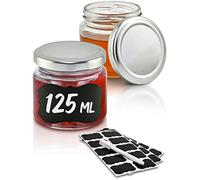 Praknu 25 Tarros de Cristal de 125 ml - Botes con Tapa de Rosca - Mermelada | Cierre hermético de un solo giro, aptos para lavavajillas, 25 etiquetas & rotulador incluidos, para conservas, miel & chutney