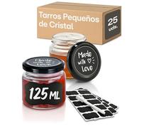 Praknu 25 Tarros de Cristal Pequeños de 125ml - Con Etiquetas y Rotulador - Herméticos - Aptos para Lavavajillas - Ideales para Regalar