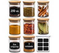 Praknu Botes para Especias - Juego 8-250 ml - Rotulador & Etiquetas - Herméticas - Aptos para Lavavajillas - Organizador para Cocina - Hierbas & Té