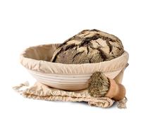 Praknu Cesta de Fermentación para Pan - Banneton Redondo 2 kg - 30 cm - Hecha de Ratán Sostenible - Juego con Cepillo, Tela de Lino y Bolsa para el Pan
