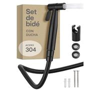 Praknu Ducha Bidet para Inodoro - manguera de 120 cm y soporte - Acero inoxidable - Para conexión estándar G1/2 - Instalación fácil (Negro)