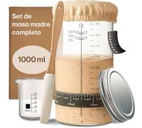 Praknu Kit de iniciación de Masa Madre de Vidrio (1000ml) Set Completo con guía para Principiantes & panadería en casa