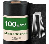 Praknu Malla Antihierbas Geotextil 100g/m² con 12 Anclajes - Extra Resistente & Protección UV - 25m² Tela Transpirable & Antidesgarros - Ideal para Jardines, Huertos Elevados & Terrazas