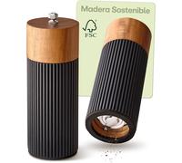 Praknu Molinillo Sal y Pimienta Manual - Madera de Acacia FSC® - Diseño Elegante con Mecanismo de Cerámica - Ajustable y Duradero - Negro - Pequeño