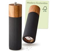 Praknu Molinillo Sal y Pimienta Manual - Madera de Acacia FSC® - Diseño Elegante con Mecanismo de Cerámica - Ajustable y Duradero - Negro - Grande