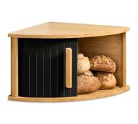 Praknu Panera de Esquina de Madera con Puerta Deslizante - Ahorra Espacio - Conserva el Pan Fresco por Más Tiempo - Montaje Sencillo con Guía (Negro)