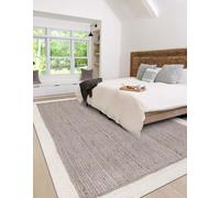 Prakriti Rugs - Alfombra india hecha a mano con borde blanco con interior gris de yute natural, alfombra para exteriores, tamaño del felpudo - 90 cm x 150 cm
