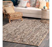Prakriti Rugs - Alfombra india hecha a mano de yute natural con algodón blanco y negro, alfombra para exteriores, tamaño del felpudo - 300 cm x 300 cm