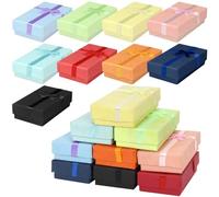 PRALB 18 cajas de regalo de joyería surtidas, cajas de cartón para anillos con acolchado, cajas de papel, cubos de almacenamiento de joyas, cintas de satén, lazo (9 colores, 3.15 x 1.96 x 1 pulgada)
