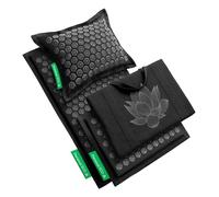 Pranamat Set de Esterillas Grande y Pequeña + Almohada y Bolsa de Acupresión, Terapia Premium para Alivio del Dolor y Relajación, Hecho a Mano en Europa, Materiales Naturales y Sostenibles (Obsidian)