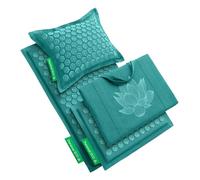 Pranamat Set de Esterillas Grande y Pequeña + Almohada y Bolsa de Acupresión, Terapia Premium para Alivio del Dolor y Relajación, Hecho a Mano en Europa, Materiales Naturales y Sostenibles (Azur)