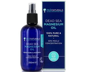 PraNaturals Dead Sea Magnesium Oil Spray 250ml, Certificación de Cosmos | Natural, Vegan y Soil Association.