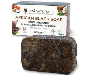 PraNaturals Jabón Negro Africano 200g, Orgánico y Vegano para Todo Tipo de Pieles, de Origen y Artesanal en Ghana Tropical