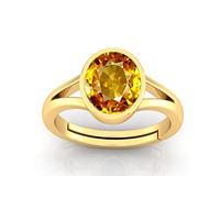 PRANJAL GEMS Anillo chapado en oro de 6,25 ratti de 5,15 quilates, certificado sin calor, calidad AAA++, zafiro amarillo natural, chapado en oro, para mujeres y hombres, Piedra preciosa, Zafiro