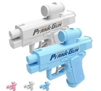 Prank Water Gun Shoots Backwards, Realistic Small Pranks Squirt Guns, Trick Two-Way Watergun Toy, Creative Reverse Waterguns, from Front & Back, Fun Gift for Office & School Pool Parties(White+Blue)