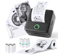 PRAOAHEI Mini Impresora fotográfica portátil con 10 rollos de papel de impresora, impresora de etiquetas Bluetooth, impresora térmica para notas, fotos, diarios, bricolaje, compatible con iOS y