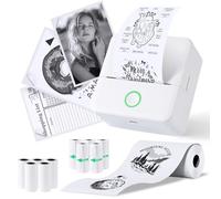 PRAOAHEI Mini Impresora fotográfica portátil con 10 rollos de papel de impresora, impresora de etiquetas Bluetooth, impresora térmica para notas, fotos, diarios, bricolaje, compatible con iOS y