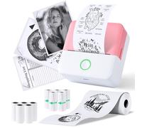 PRAOAHEI Mini Impresora fotográfica portátil con 10 rollos de papel de impresora, impresora de etiquetas Bluetooth, impresora térmica para notas, fotos, diarios, bricolaje, compatible con iOS y