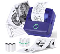 PRAOAHEI Mini Impresora fotográfica portátil con 10 rollos de papel de impresora, impresora de etiquetas Bluetooth, impresora térmica para notas, fotos, diarios, bricolaje, compatible con iOS y