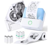 PRAOAHEI Mini Impresora fotográfica portátil con 10 rollos de papel de impresora, impresora de etiquetas Bluetooth, impresora térmica para notas, fotos, diarios, bricolaje, compatible con iOS y