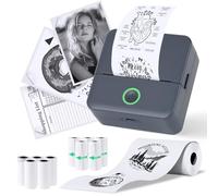 PRAOAHEI Mini Impresora fotográfica portátil con 10 rollos de papel de impresora, impresora de etiquetas Bluetooth, impresora térmica para notas, fotos, diarios, bricolaje, compatible con iOS y