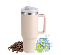 Praoahei Taza térmica de 40 oz con pajita y asa,1180 ml de doble pared de acero inoxidable caliente bebidas frías tazas de vacío,Taza de café para el hogar viajes Sakura polvo