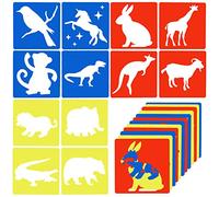 Prasacco 12 plantillas para niños, juego de plantillas de animales, juego de plantillas de dibujo para niños, 20 x 20 cm, plantillas de dibujo reutilizables grandes para niños de 4 a 8 años de edad