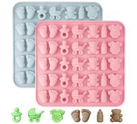 Prasacco 2 moldes de silicona con forma de ositos de goma, para baby shower, chocolate, huellas de bebé, chupete, cochecito, oso, botella, ropa de bebé, dulces, caramelos, chocolates, pasteles