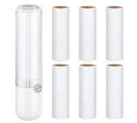 Prasacco 7 rollos de rodillo quitapelusas con 1 dispensador blanco y 1 protector contra el polvo, 13,6 x 3,2 cm, quitapelos portátil, de plástico, extrapegajoso, para ropa, sofás, camas, alfombras (30
