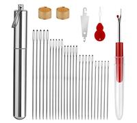 Prasacco Juego de agujas de coser de 31 piezas, agujas de zurcir con ojos grandes, 5 tamaños de agujas de coser con 2 dedales, 2 enhebradores de agujas, 1 desgarrador de suturas, 1 tubo de aluminio