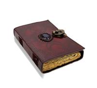 PRASTARA Diario de hechizos en blanco con cierre de cerradura, vintage, hecho a mano, de cuero, con piedra del tercer ojo, en relieve, triple luna, pagano, sin forro, papel de brujería, cuaderno