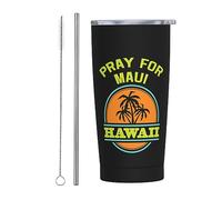 Pray For Maui Hawaii Vaso fuerte con tapa y pajita de acero inoxidable de 20 oz con aislamiento al vacío, tazas de café reutilizables, taza de viaje