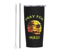 Pray For Maui Hawaii Vaso fuerte con tapa y pajita de acero inoxidable de 20 oz con aislamiento al vacío, tazas de café reutilizables, taza de viaje
