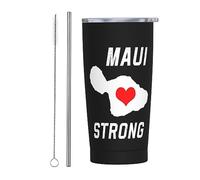 Pray For Maui Hawaii Vaso fuerte con tapa y pajita de acero inoxidable de 20 oz con aislamiento al vacío, tazas de café reutilizables, taza de viaje