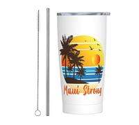 Pray For Maui Hawaii Vaso fuerte con tapa y pajita de acero inoxidable de 20 oz con aislamiento al vacío, tazas de café reutilizables, taza de viaje