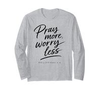 Pray More Worry Less Biblia Versículo Fe Escritura Filipenses Manga Larga