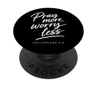 Pray More Worry Less Biblia Versículo Fe Escritura Filipenses PopSockets PopGrip Adhesivo