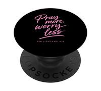 Pray More Worry Less Biblia Versículo Fe Escritura Filipenses PopSockets PopGrip Adhesivo