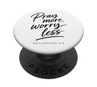 Pray More Worry Less Biblia Versículo Fe Escritura Filipenses PopSockets PopGrip Adhesivo