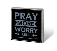 Pray More Worry Less Brooch Pins for Women Men Square Collar Lapel Pins Coat Jacket Accessories