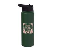 Pray More Worry Less Butterfly Floral Christian Faith Stainless Steel Insulated Water Bottle