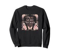 Pray More Worry Less Butterfly Floral Christian Faith Sudadera